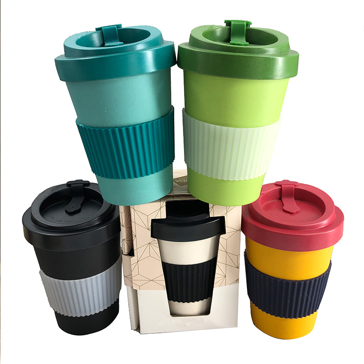 Biodegradable custom logo printed 11oz reusable natural bamboo fiber mug takeaway coffee cups