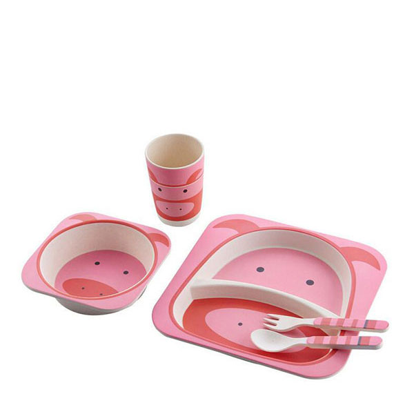 Eco friendly bamboo fiber 5piece kids dinnerware set