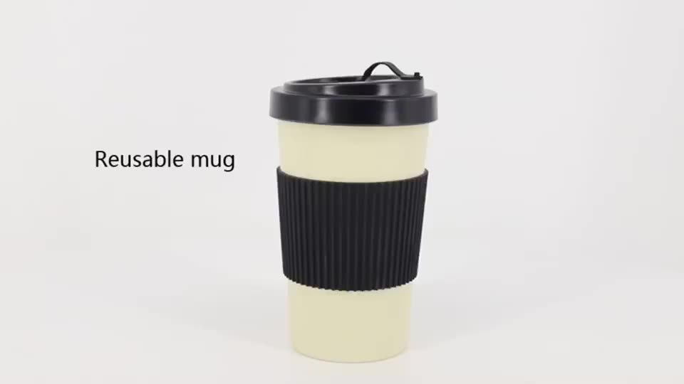 Biodegradable custom logo printed 11oz reusable natural bamboo fiber mug takeaway coffee cups