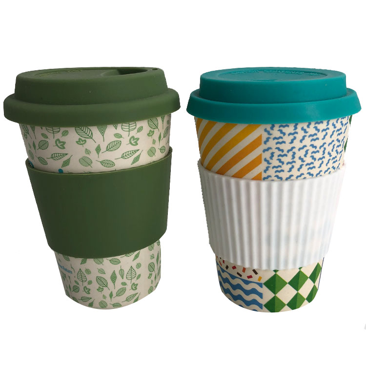 Natural Christmas party eco-friendly biodegradable bamboo fiber mug takeaway coffee cups with silicone lid and wrap