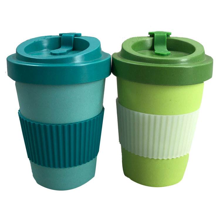 Natural Christmas party eco-friendly biodegradable bamboo fiber mug takeaway coffee cups with silicone lid and wrap