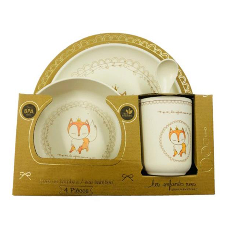 Wholesale biodegradable custom carton pattern bamboo fiber children's tablewares animal bamboo baby tableware set