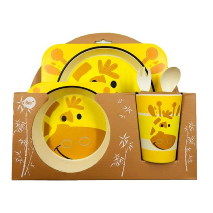Wholesale biodegradable custom carton pattern bamboo fiber children's tablewares animal bamboo baby tableware set