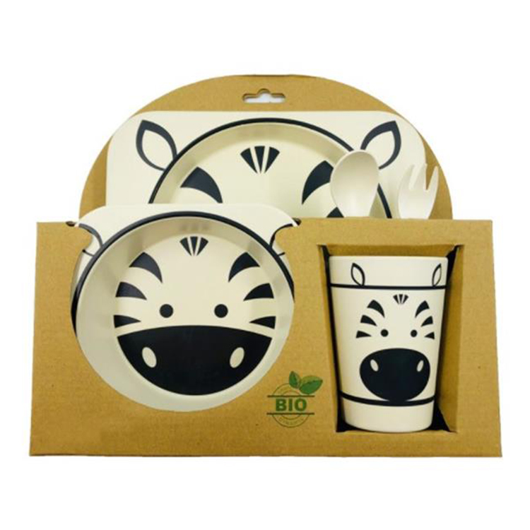 Wholesale biodegradable custom carton pattern bamboo fiber children's tablewares animal bamboo baby tableware set