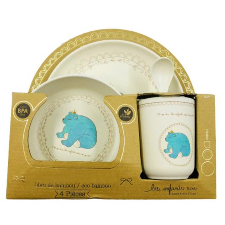 Wholesale biodegradable custom carton pattern bamboo fiber children's tablewares animal bamboo baby tableware set