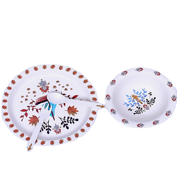 Biodegradable 5pcs kids pla plant bamboo fiber tableware dinnerware set dinner plate sets