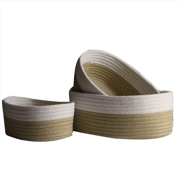 Receiving wholesale cotton woven finishing basket Nordic cotton rope boat shaped storage box with color