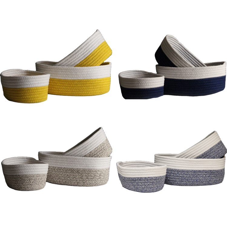 Receiving wholesale cotton woven finishing basket Nordic cotton rope boat shaped storage box with color