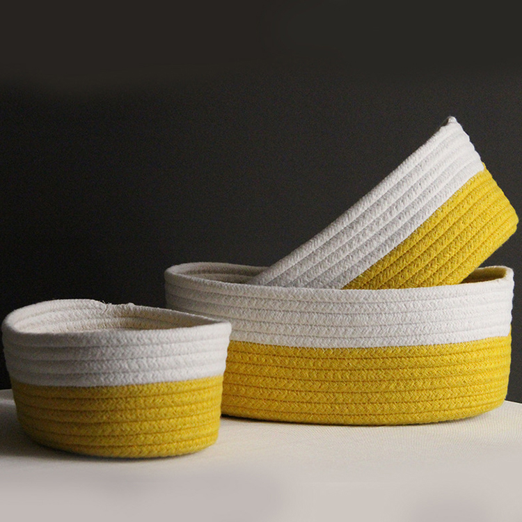 Receiving wholesale cotton woven finishing basket Nordic cotton rope boat shaped storage box with color