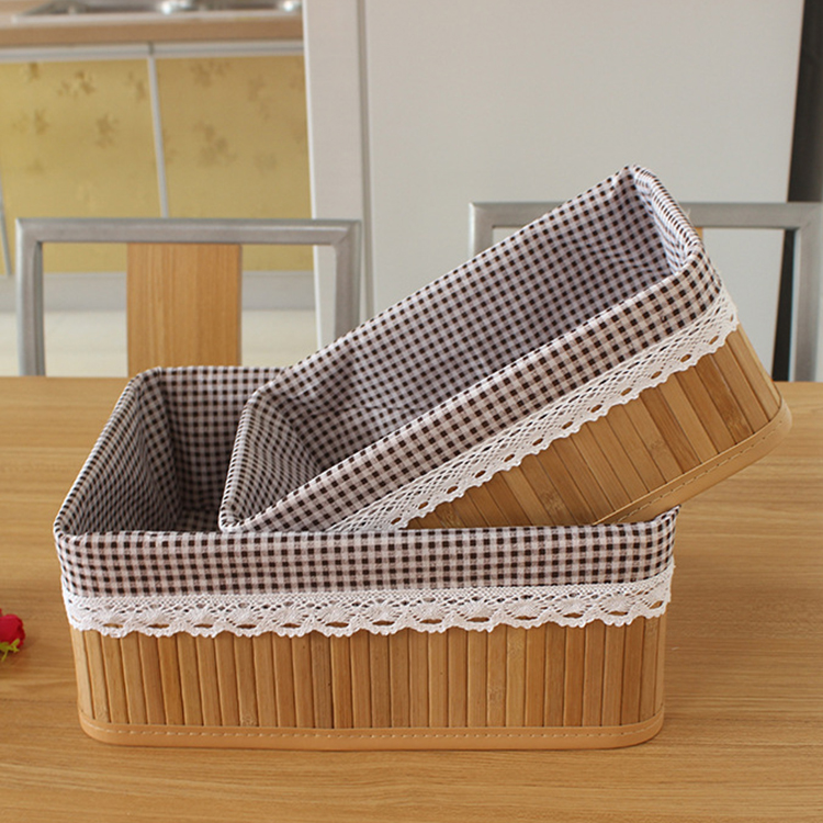 Hand made hot selling hand bamboo woven basket sets rectangular tabletop sundries storage basket