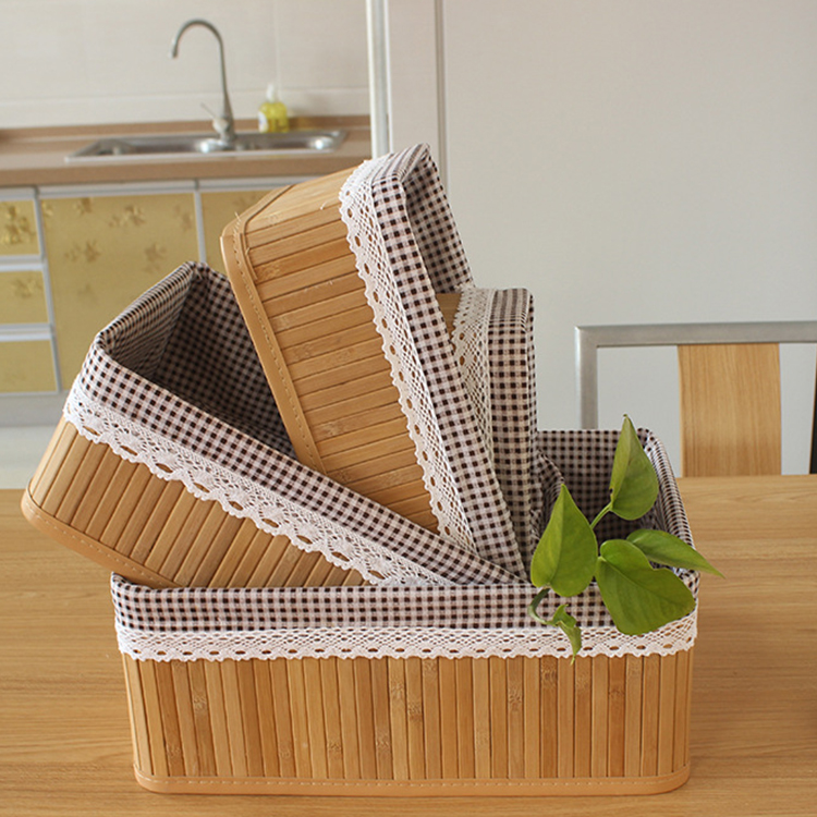 Hand made hot selling hand bamboo woven basket sets rectangular tabletop sundries storage basket