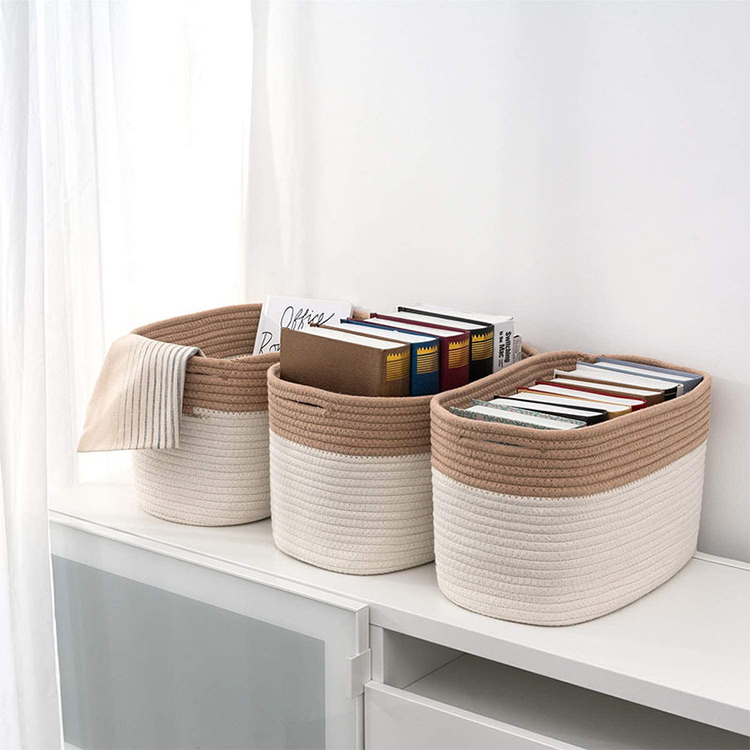 Storage basket wholesale price custom logo folding sundry cotton rope woven storage box basket