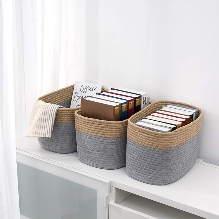 Storage basket wholesale price custom logo folding sundry cotton rope woven storage box basket