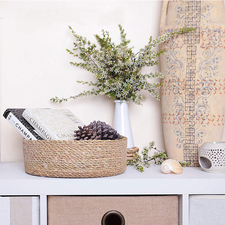 Storage basket weaving basket sorting straw cosmetics storage table wicker woven basket round storage box