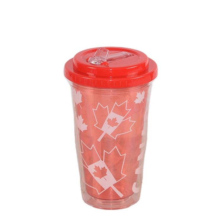 Custom Logo Reusable Plastic Creative double layer Coffee Travel Drinking Cups With Straws