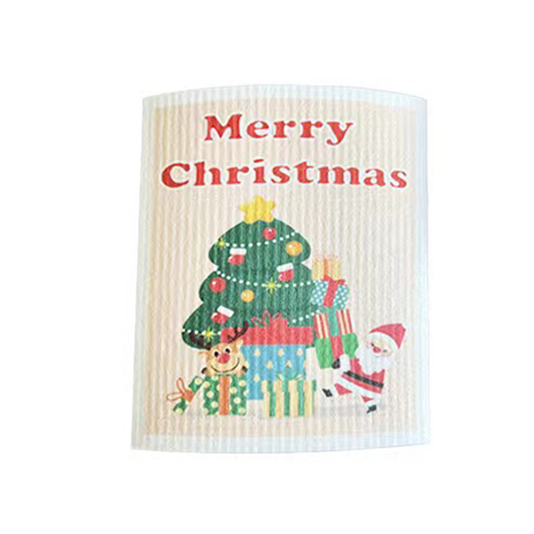 Custom Logo Biodegradable Absorbent Christmas Kitchen Cleaning Cloth Cute Swedish Dishcloths Set Dish Cloths