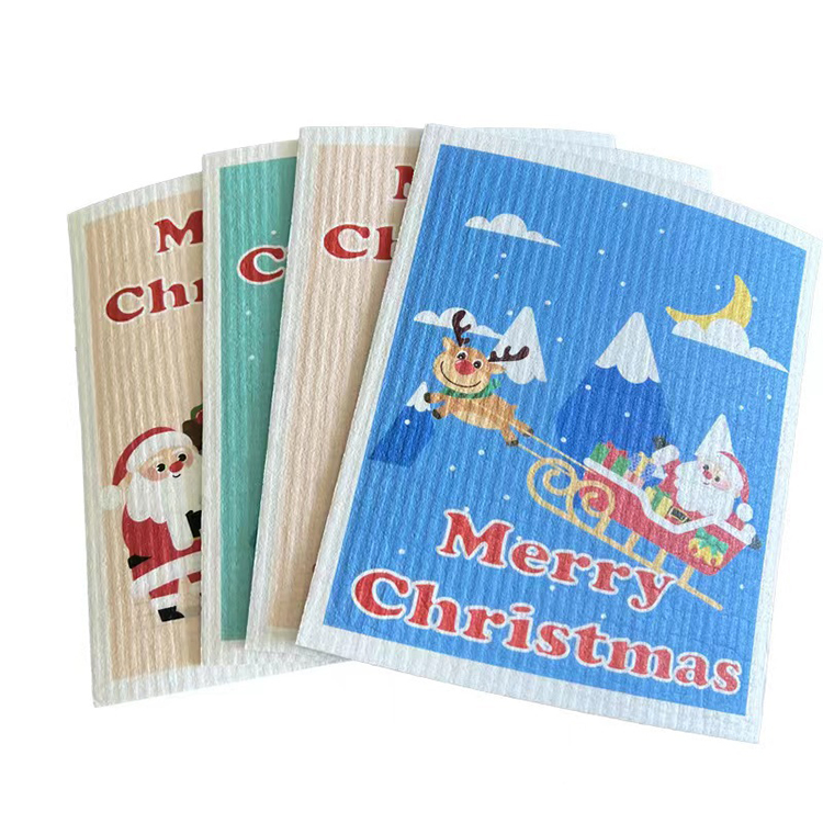 Custom Logo Biodegradable Absorbent Christmas Kitchen Cleaning Cloth Cute Swedish Dishcloths Set Dish Cloths