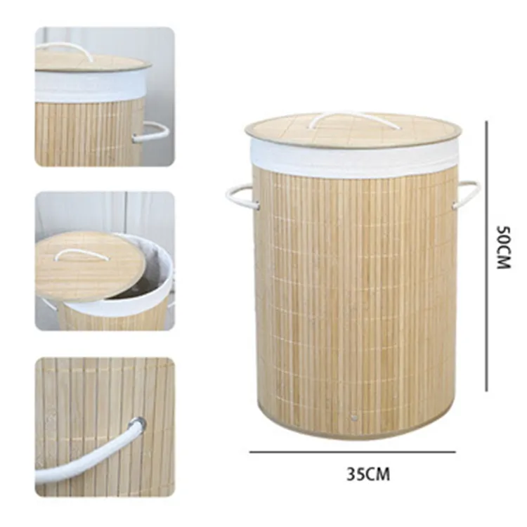 Eco Friendly Custom Bamboo Laundry Hamper Dirty Clothes Collapsible Storage Basket with Lid Liner and Handles