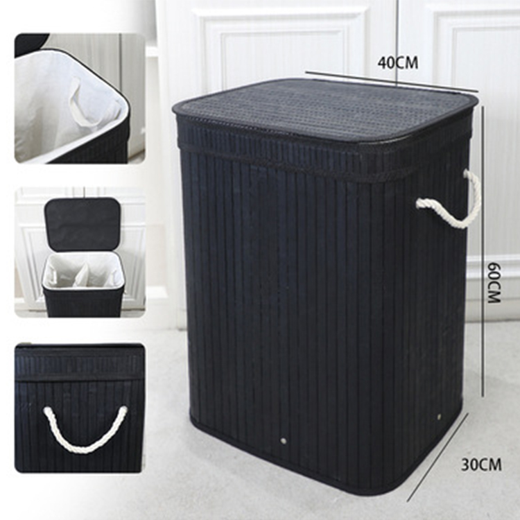 Eco Friendly Custom Bamboo Laundry Hamper Dirty Clothes Collapsible Storage Basket with Lid Liner and Handles