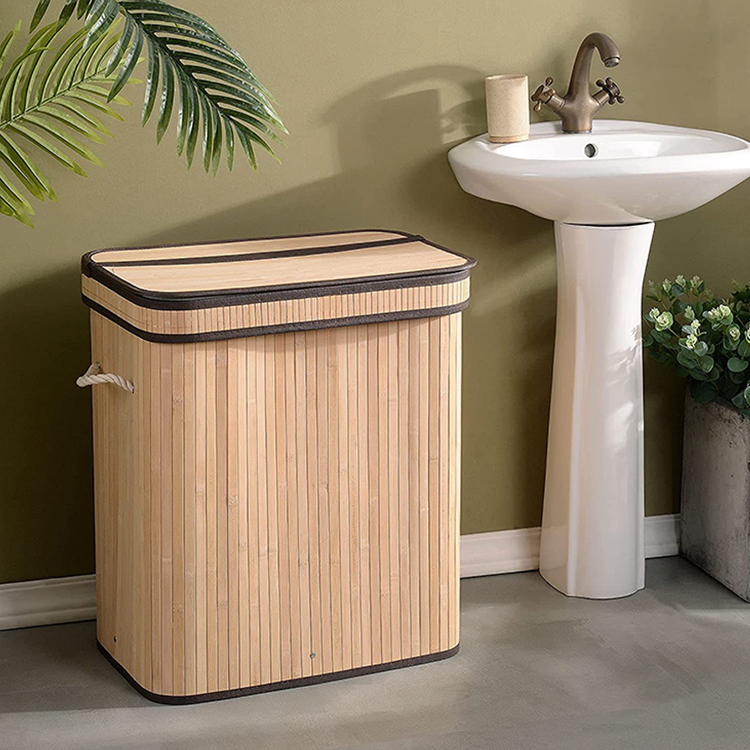 Eco Friendly Custom Bamboo Laundry Hamper Dirty Clothes Collapsible Storage Basket with Lid Liner and Handles