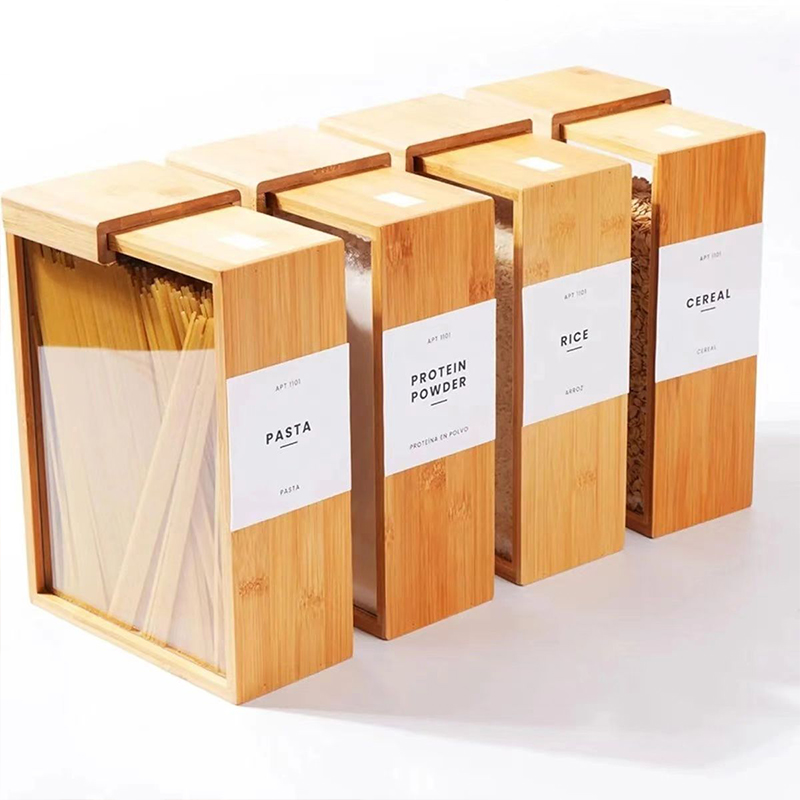 Kitchen Food Container Bamboo Plastic Cereal Container with Lid 3L Storage Dispenser for Cereal, Rice, Flour, Snack, Candy