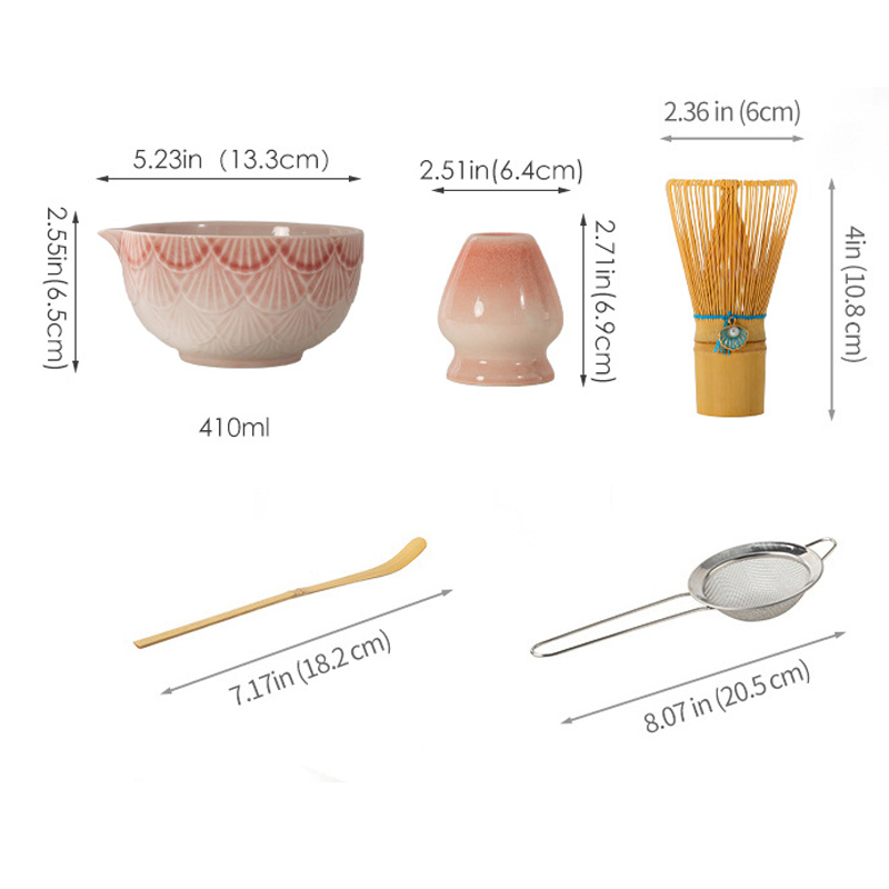 Japanese Style Matcha Tea Set with Whisk Bowl Scoop Strainer and Holder for Traditional Tea Ceremony