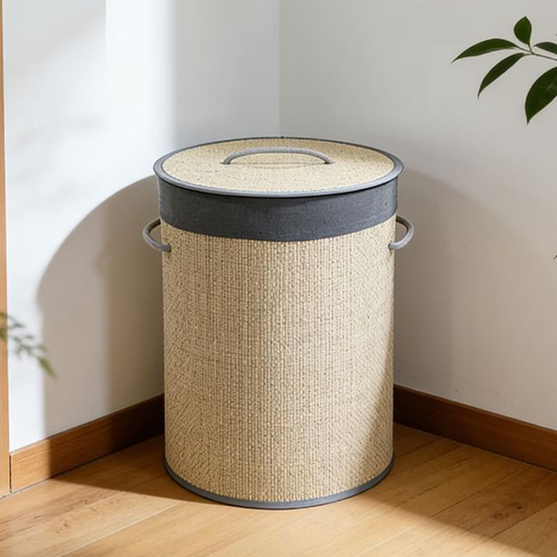 Bamboo Laundry Hamper Double Basket with Removable Liner and Brown Rope Handles Includes Lid