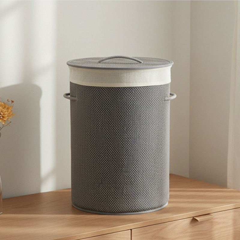 Bamboo Laundry Hamper Double Basket with Removable Liner and Brown Rope Handles Includes Lid