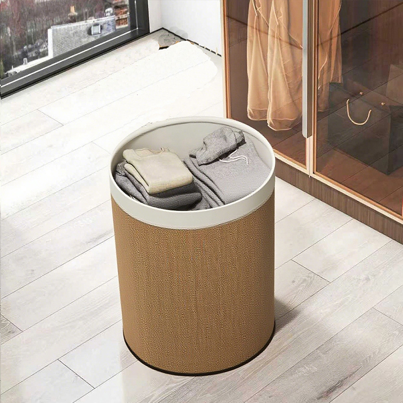 Bamboo Laundry Hamper Double Basket with Removable Liner and Brown Rope Handles Includes Lid