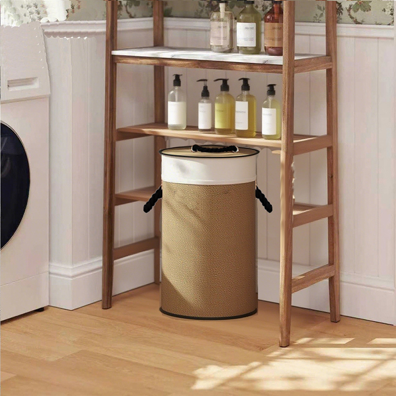 Bamboo Laundry Hamper Double Basket with Removable Liner and Brown Rope Handles Includes Lid